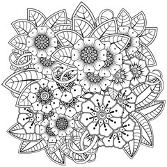 Mehndi flower decoration in ethnic oriental, indian style. doodle ornament. outline hand draw illustration. coloring book page.