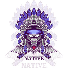 wolf head indian native illustration
