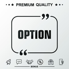 Option writing icon. Text inside quote symbol