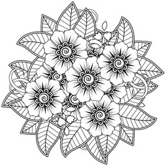 Mehndi flower decoration in ethnic oriental, indian style. doodle ornament. outline hand draw illustration. coloring book page.