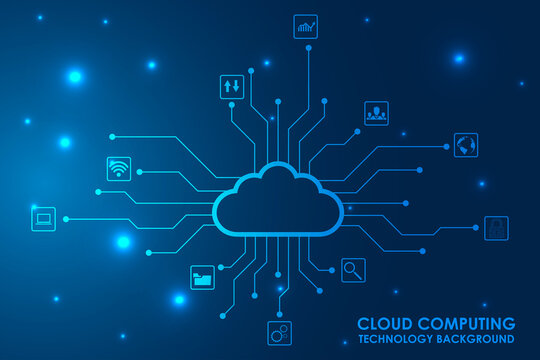 Cloud computing, Cyber technology background, internet data storage, database and mobile server concept, Cloud Computing network with internet icons. Vector illustration