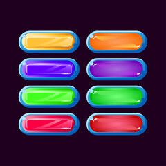 Set of game ui rounded blue diamond and jelly colorful button for gui asset elements vector illustration