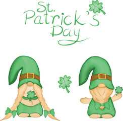 Vector - St. Patrick's day and Gnome man and woman with clover leaves (Shamrock).