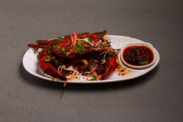 Tandoori crab Indian starter or main meal dish, stock photo