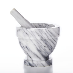 marble stone mortar and pestle grinder crusher on white background