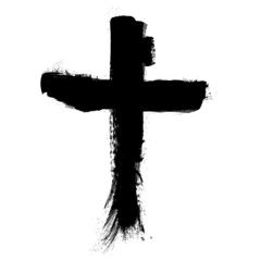 Grunge Religion Cross . Black Paint . Vector