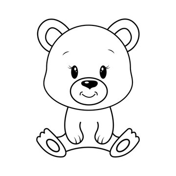 Hand drawn bear, of black contour isolated on white background. Design element for coloring book. Vector. 