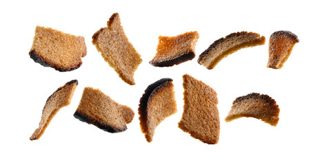 A set of rye croutons. Isolated on a white background