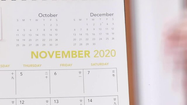 flipping calendar page from october to november 2020 - close up 