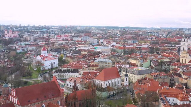 Aerial wide shot of Vilnius Old Town on beautiful day.