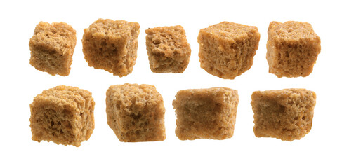 A set of bread croutons. Isolated on a white background