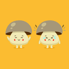 Cute Mushroom Characters Smiling and Sad