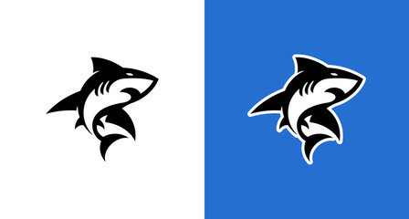 Sporty modern shark icon on black and white color