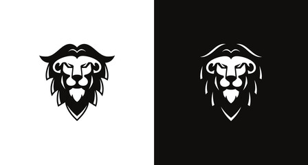 Modern elegant pirate lion head logo in black and white color