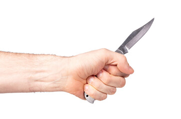 Sharp metal pocket knife in hand