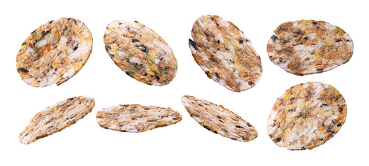 A set of round crispbread. Isolated on a white background