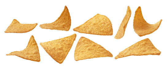 A set of corn chips of triangular shape. Isolated on a white background