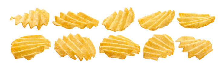 A set of fluted potato chips. Isolated on a white background