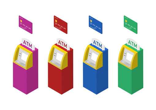 銀行ATM・キャッシュカード・クレジットカードのイラスト素材