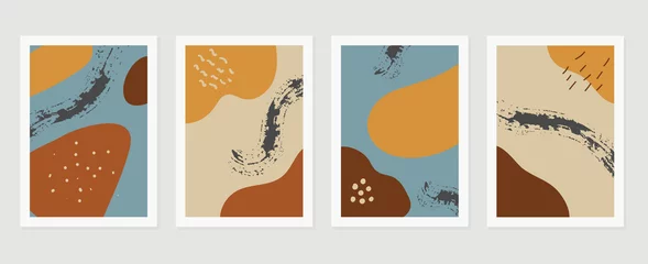 Abstrakte Wandkunst-Vektorhintergrundsammlung. Erdtöne Handgezeichnetes Kunstdesign in organischer Form für gerahmte Wanddrucke, Leinwanddrucke, Poster, Wohnkultur, Cover, Tapeten. © TWINS DESIGN STUDIO