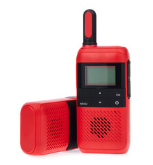 Pair of portable radio sets Red radio communication isolated on a white background
