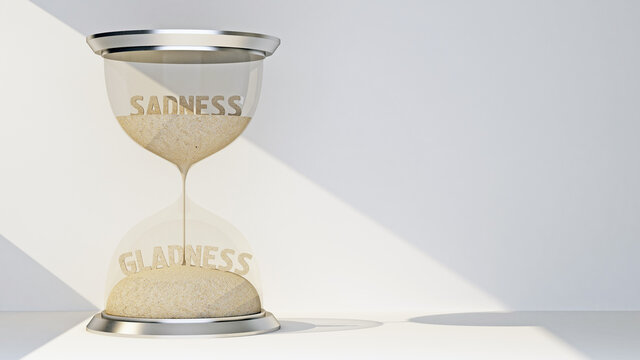 concept hourglass with text sadness and gladness