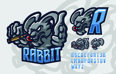 illustration vector graphic and font set of rabbit perfect for e-sport team mascot and game streamer
