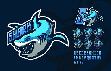 illustration vector graphic and font set of shark perfect for e-sport team mascot and game streamer
