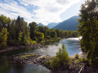 Fototapeta na wymiar USA Washington state river and mountains, landscape top view