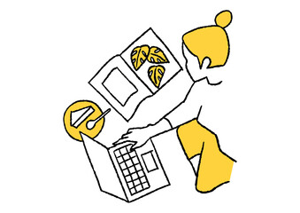 パソコンと女性と雑誌