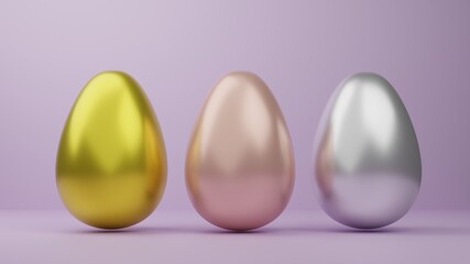 Luxury golden easter eggs isolated on pink background for easter festival 3d rendering.