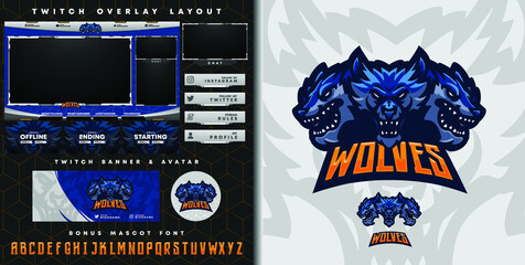 e-sport logo and streamer template of three headed wolf perfect for e-sport team mascot and game streamer © Oka