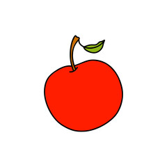 Red apple. Doodle, simple outline. Vector illustration.