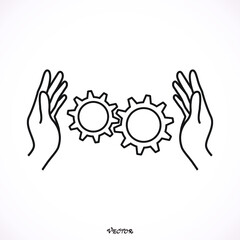 hands connecting gears 