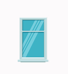 Vector window with glass and wooden frame on a brick wall.