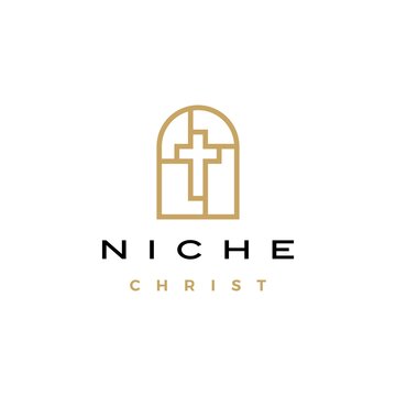 Niche Christ Cross Door Arch Church Monoline Logo Vector Icon Illustration