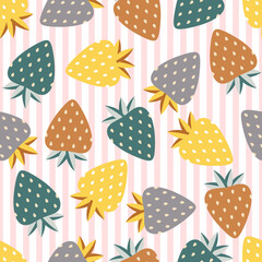 Strawberry seamless pattern. Fruit seamless strawberry background. Juicy cute pattern. Vector illustration