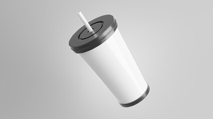 3d render of white coffee cup floating for mockup branding