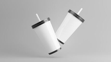 3d render of white coffee cup floating for mockup branding