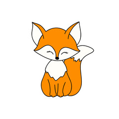 Cute orange sitdown fox. Animal of forest. Flat outline childish vector illustration.