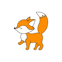 Obraz premium Cute orange fox walking. Animal of the forest. Flat outline childish vector illustration.