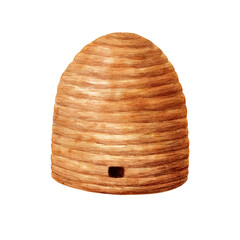 Beehive. Watercolor illustration isolated on white background.