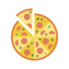 Italian Pizza Sliced with Salami Flat Icon
