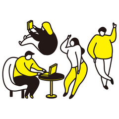 日常の暮らしを描いた、デフォルメした人物イラスト