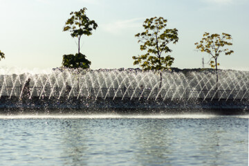 Aeration fountain on a pond in a city park