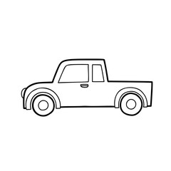 Christmas cartoon car, pickup. Doodle line icon. Abstract hand drawn outline vector illustration.