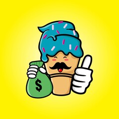 cute ice cream cartoon mascot character funny expression
