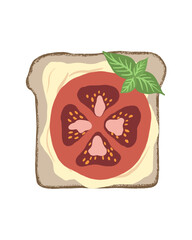 Drawing of a sandwich with butter, tomato and basil