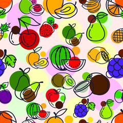 fruits seamless pattern . Summer tropical healthy food. Cute background. Vector illustration