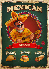 mexican sombrero poster vintage for fast food - 418029962